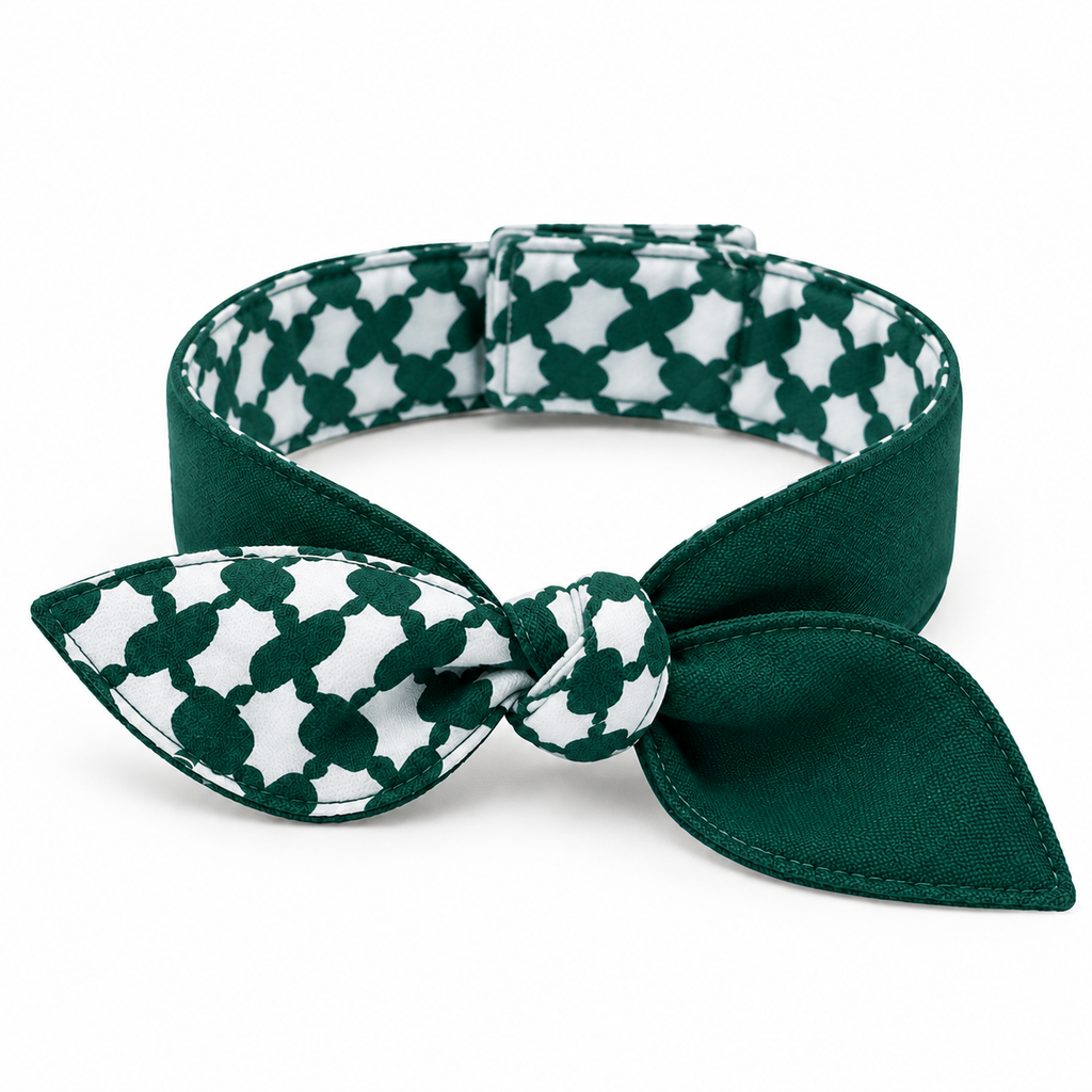Knot of Peace — green and white geometric pet collar with dual-tone bow