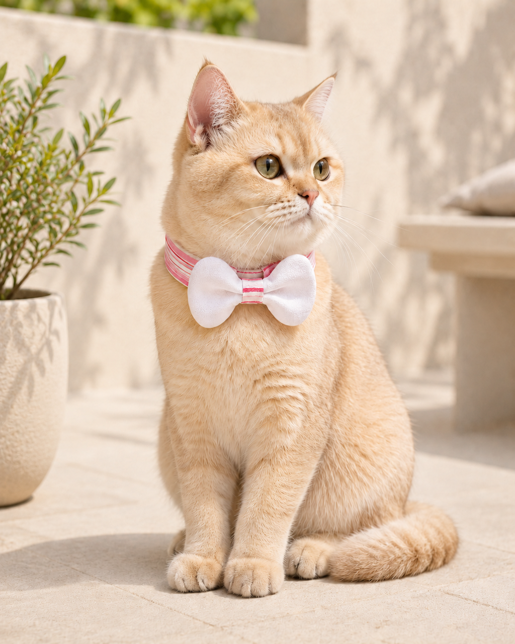 Pink Stripe Bow Collar