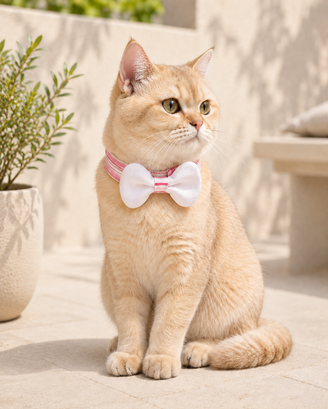 Pink Stripe Bow Collar