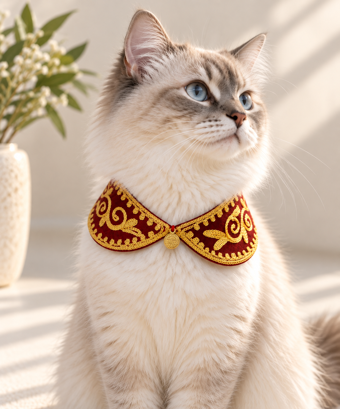 Arabesque Zari Collar in red on cat