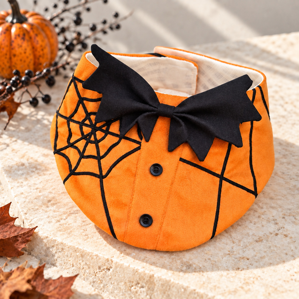 Spiderweb & Bat Bow Halloween Collar