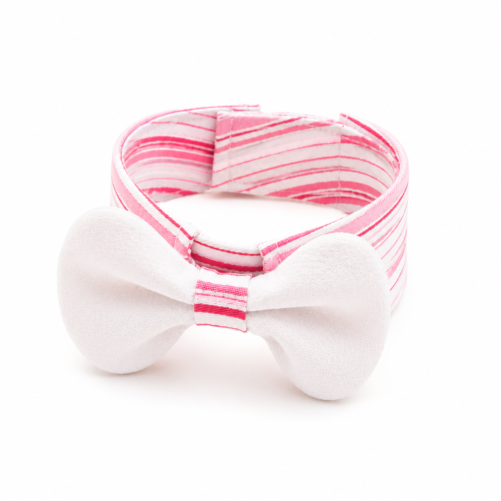 Pink Stripe Bow Collar