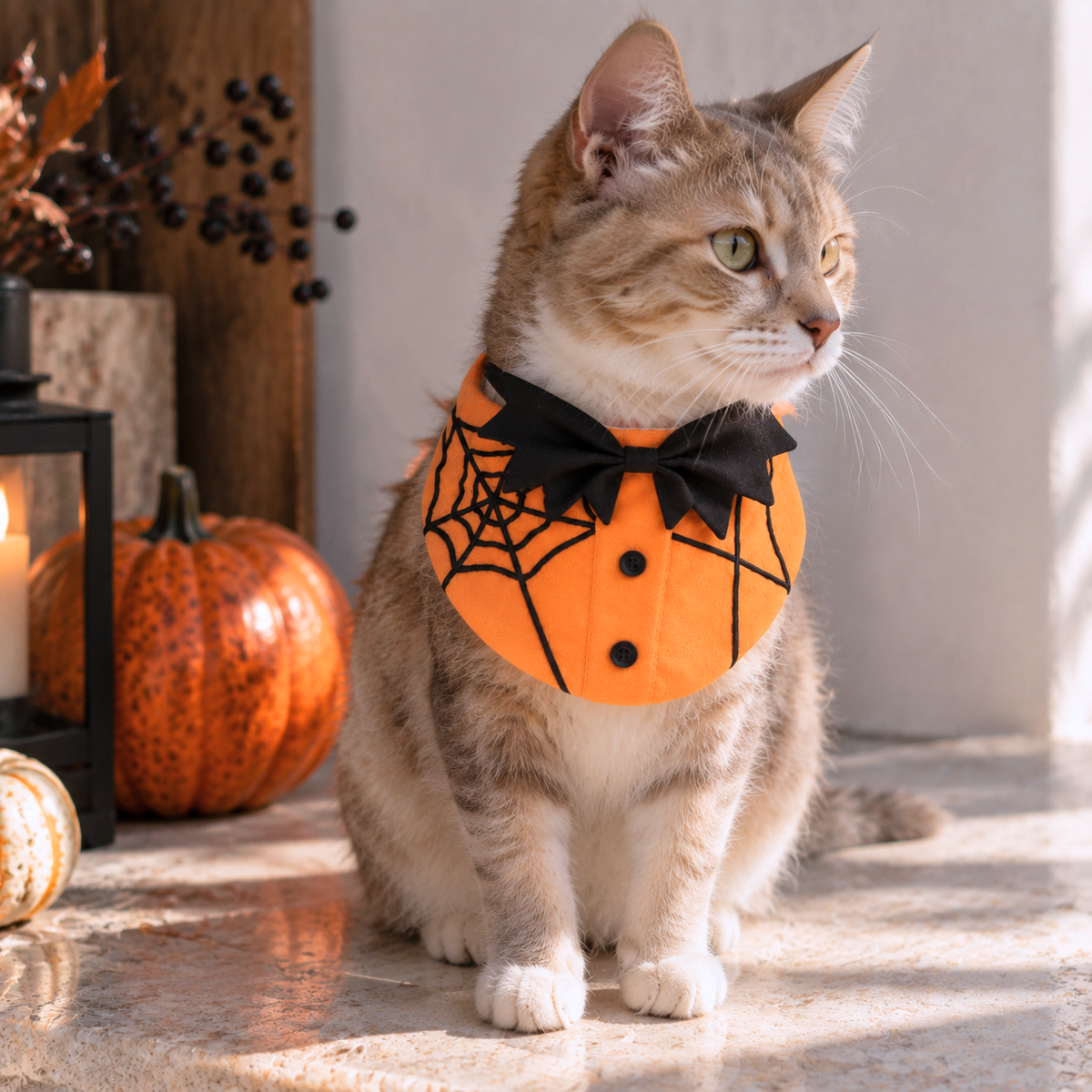 Spiderweb & Bat Bow Halloween Collar