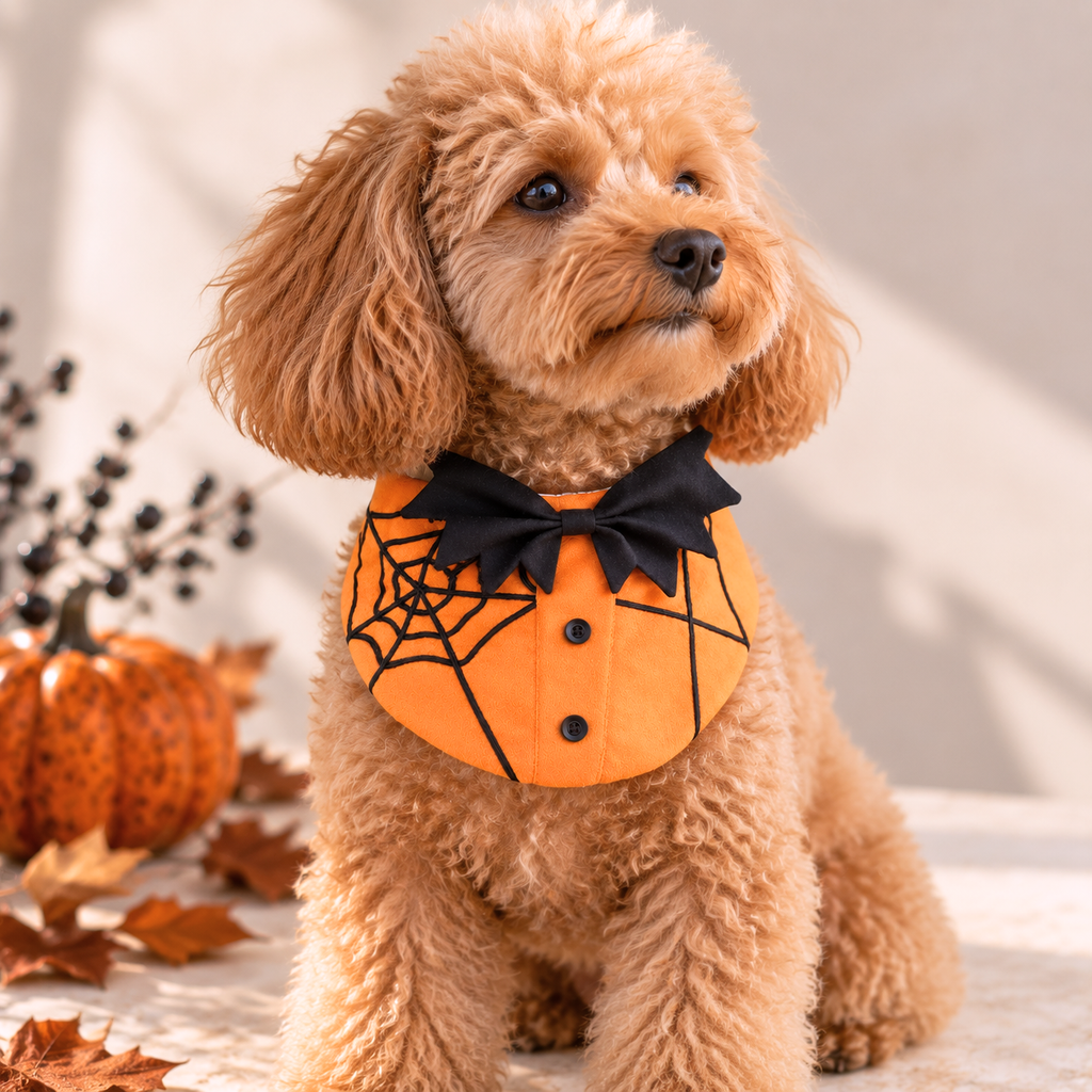Spiderweb & Bat Bow Halloween Collar