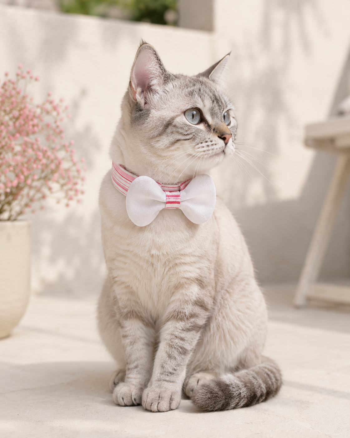 Pink Stripe Bow Collar