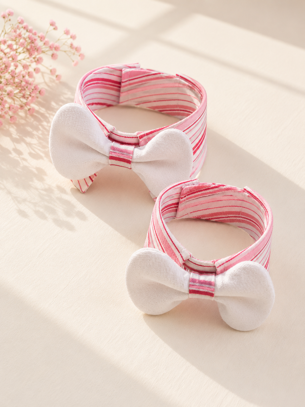 Pink Stripe Bow Collar
